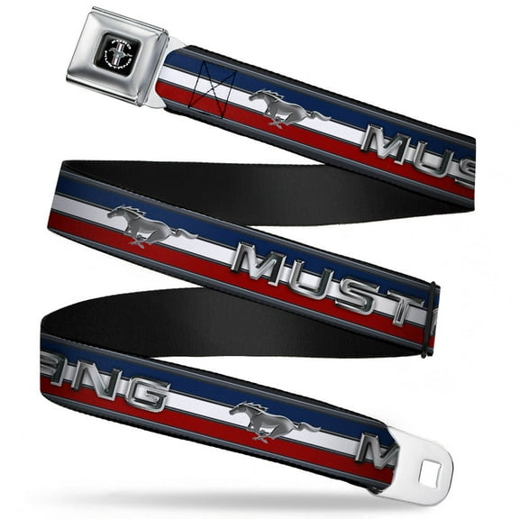 Ford Belt, Seatbelt Buckle Belt, Mustang Text Tri Bar Stripe, Youth 20 to 36 Inches