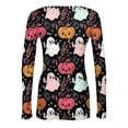 thumbnail image 6 of Satingcolo Halloween Shirts for Women Long Sleeve Crew Neck Slim Fitted Basic Top Funny Ghost Bat Pumpkin Graphic Ribbed Shirts Black S, 6 of 6