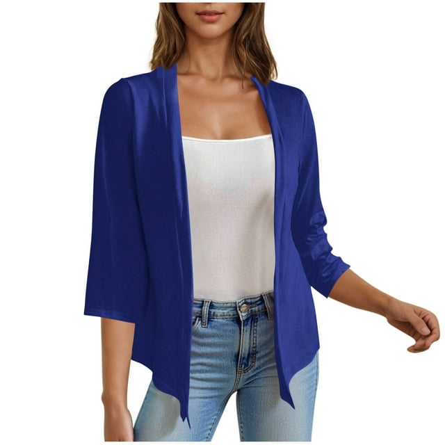BLVB Cardigan Léger pour Femme d'Été, Manches 3/4, Boléros Légers, Printemps Automne, Cardigan Ouvert sur le devant