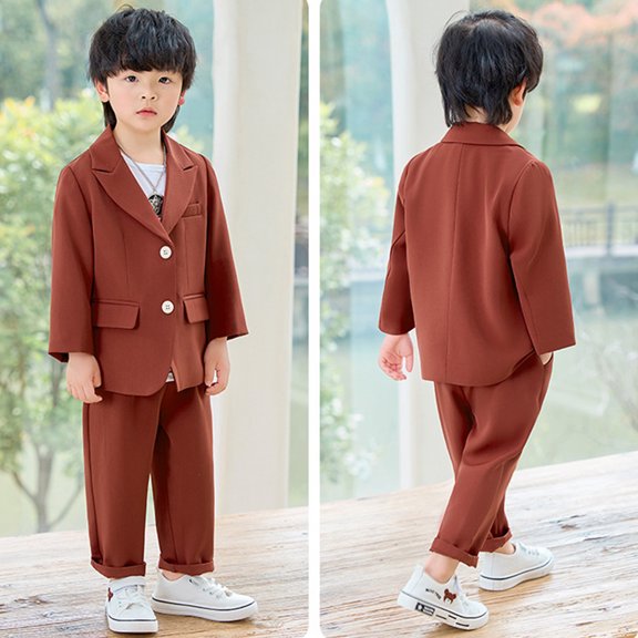 JCCXIN Boys Business Suits Coat 3 Piece Outfit Sets Tuxedo Set Kids Formal Suit Blazers Coats Tops Boys Blazer Coats With Pants Necklace Set Slim Leisure Clothes Sets