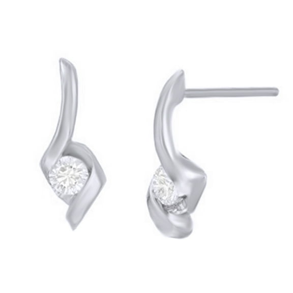 AFFY Natural Diamond Solitaire Drop Earrings In 14K Solid White Gold (1/5 Ct)