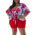 thumbnail image 1 of Conjunto de pantalones cortos de camisa de verano para mujer, estampado floral, blusa atado bohemio, Abanopi Rojo/Extragrande, 1 of 7