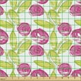 thumbnail image 2 of Floral Fabric by the Yard, Art of Rough Brush Rose Flowers and Leaves Drawn by Hand, Upholstery Fabric for Dining Chairs Home Decor Accents, Hot Pink Avocado Green by Ambesonne, 2 of 5