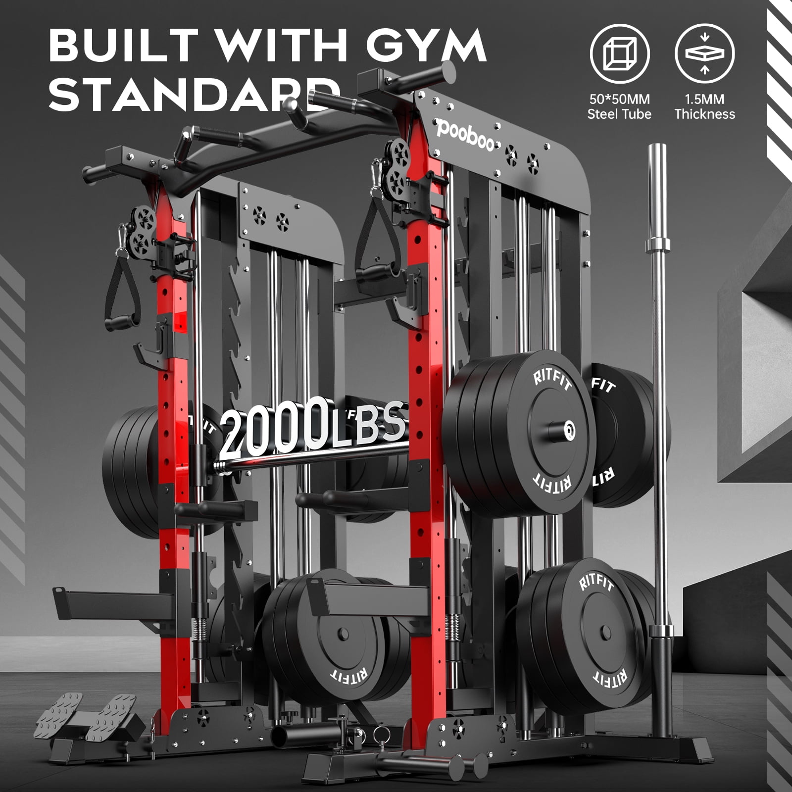 LNOW 2000LB Power Rack Cage with Smith Machine & Dual Pulley System - All-in-One Home Gym for Strength Training, Squat Rack, Cable Crossover, Lat Pulldown