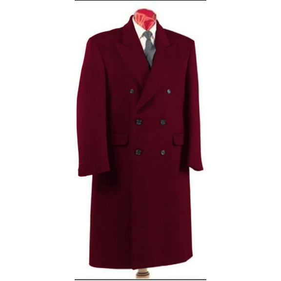 Men's Dark Burgundy Double Breasted Six Button Fully Lined Long Coat