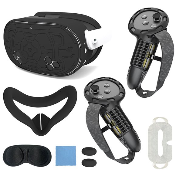 VR protective accessory set for Meta Quest 3S, including controller handle cover, VR shell cover, mask, lens cover, thumb grip, eye mask, protective case for Quest 3S