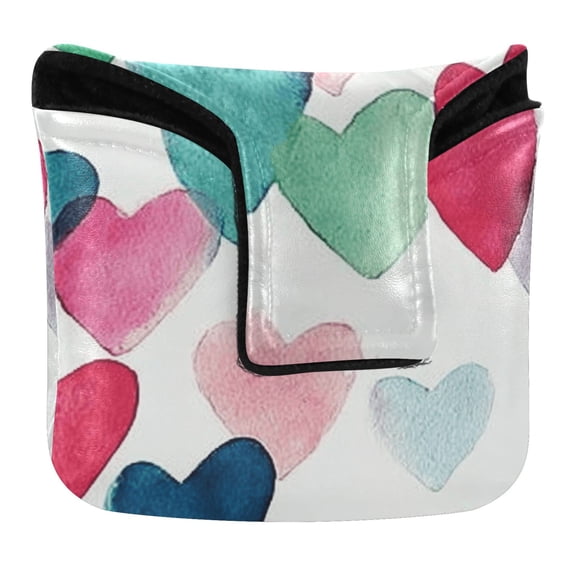 Haosy Raining Hearts Golf Mallet Putter Cover Strong Magnetic Leather Golf Club Headcover Closure