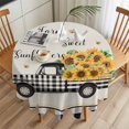 thumbnail image 3 of Farm Truck Round Tablecloth 60 inches Black Plaid Sunflower Car Country Linen Texture Waterproof Oil-Proof Table Cloth Round Table Cover for Holiday Party Picnic Dinner Decor Indoor and Outdoor Use, 3 of 9