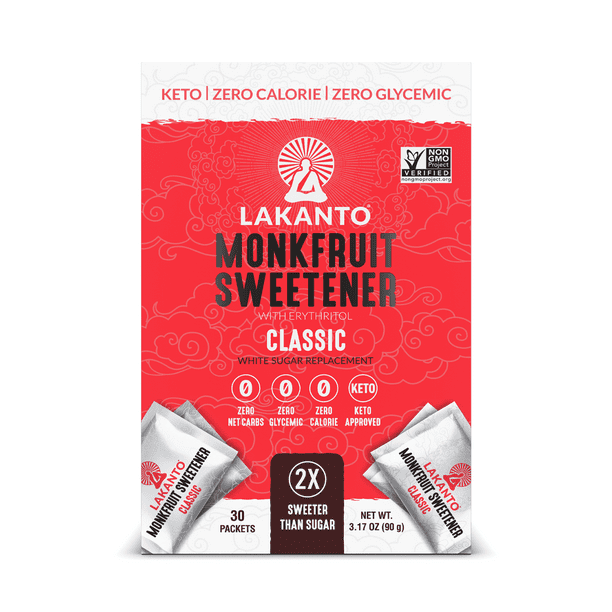 Lakanto Monkfruit Sweetener Packets 1 1 White Sugar Replacement Zero Net Carbs Zero Glycemic Zero Calorie Keto Sweeten On The Go Coffee Lemonade Other Drinks Desserts Classic 30 Count Walmart Com
