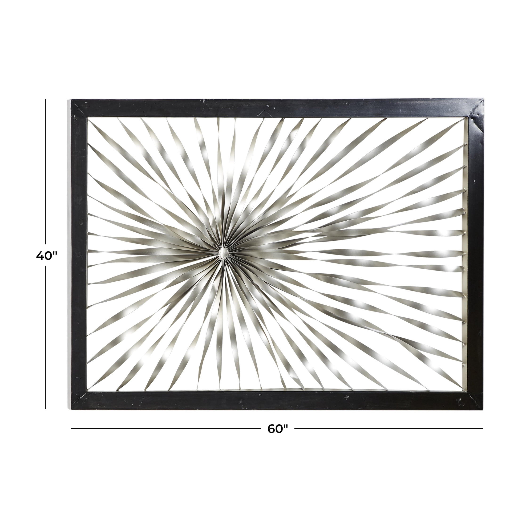 DecMode Silver Metal Coiled Ribbon Sunburst Wall Decor with Black Frame