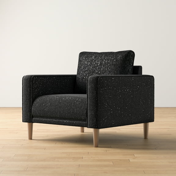 Furniture of America Doux Black MCM Custom Boucle Upholstered Fabric Welt Trim Armchair Living Room Accent Chair