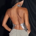 thumbnail image 4 of Laqbezok Women's High Neck Sequin Halter Crop Top, Backless Metallic Mesh Rave Tank, Shiny Club Party Outfit, 4 of 5