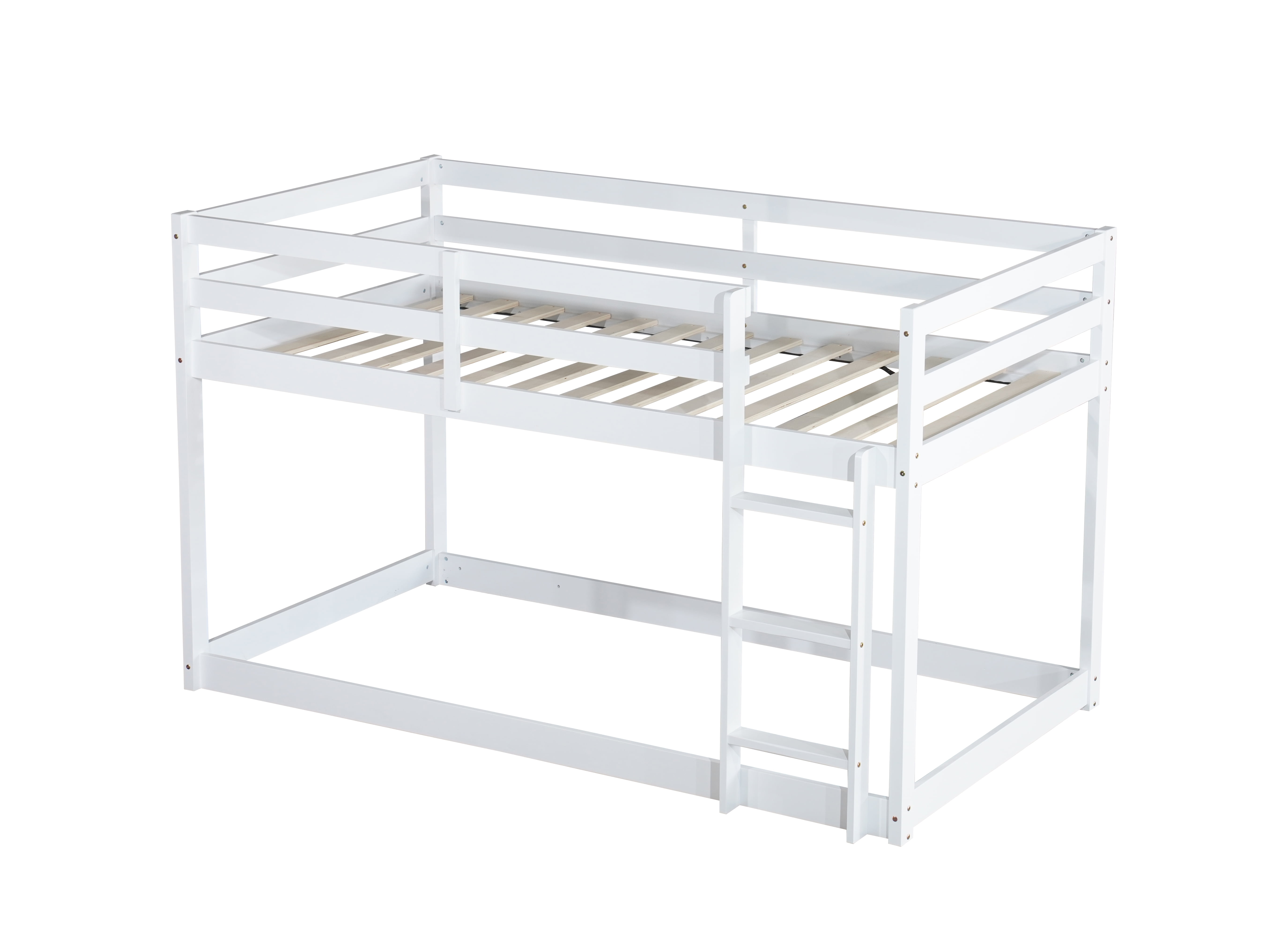 Sailvan Floor Bunk Bed Twin Over Twin, Solid Wooden/Solid Rubber, Upper Bed Platforms crafted with Strengthened Slats