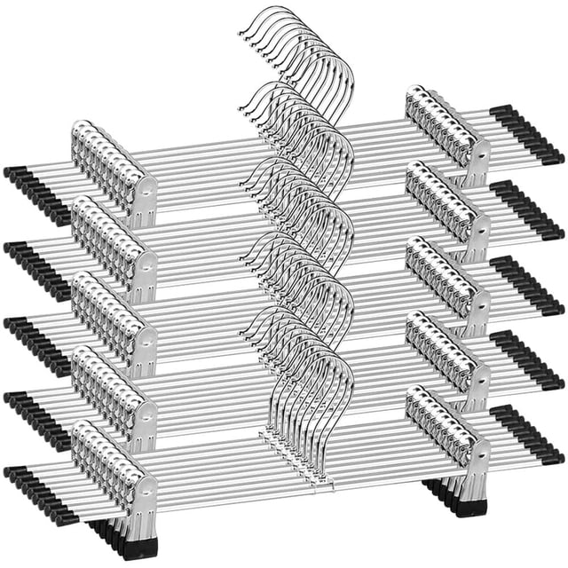50PCS Perchas para Pantalones con Clip 40cm Ganchos para Ropa Perchas de Metal Ligero Resistent Antideslizantes Duradera Ajustables con Gancho Giratorio Perchas para Faldas Jeans Adultos Hogar