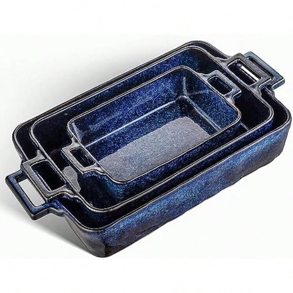 Ceramic Bakeware Set Porcelain Rectangular Lasagna Pans Casserole Dish Set for Baking Cooking Kitchen Cake Dinner Banquet and Daily Use 3 PCS 15 x 8.5 Inches Blue