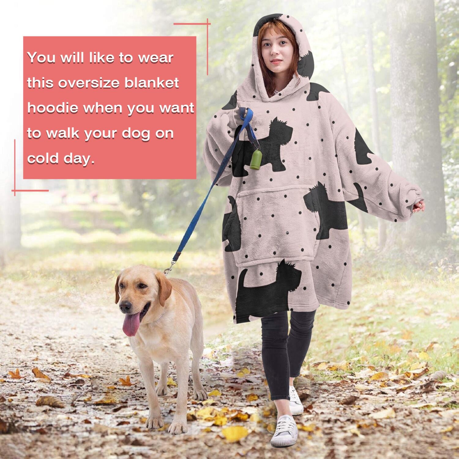 Scottish Terrier Wearable Oversized Blanket,Wearable Blanket Hoodie for Adults,Cozy Hooded Blankets with Super Pockets,Super Warm Fuzzy Pullover for Women & Men