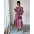 thumbnail image 4 of Autumn Women'S Long Sleeve Ruffled Round Neck Layered Flowing Wedding Guest Maxi Dress Purple XL, 4 of 7