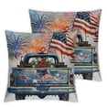 thumbnail image 2 of YANMS Throw Pillow Covers Truck Fireworks Farmhouse Pillow Covers with Sayings Floral Star and Stripes Cushion Case Memorial Day Independence Day American Flag of July Decorative 2pcs White, 2 of 6