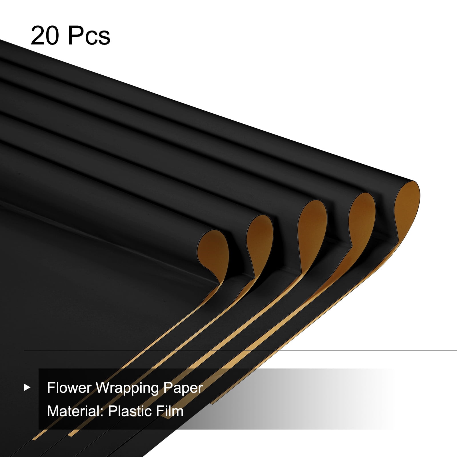 Gold Edge Flower Wrapping Paper Dark Black 22.8x22.8 Inch Waterproof 20 Pack