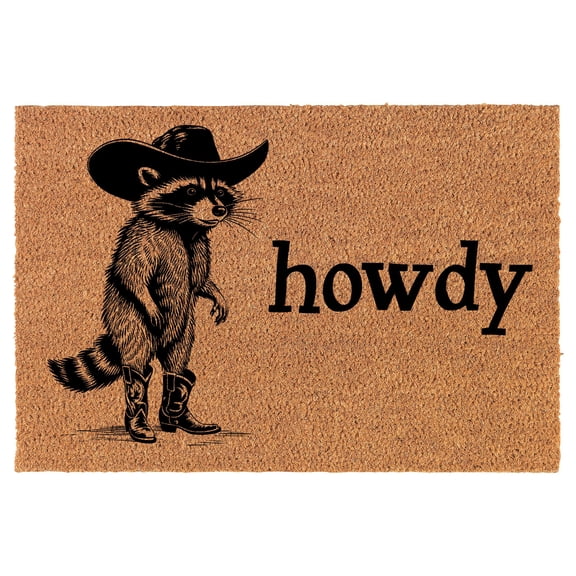 Welcome Doormat Coco Coir Door Mat Gift Howdy Country Western Cowboy Raccoon Funny (24" x 16")
