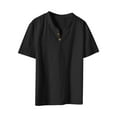 thumbnail image 4 of WRKEKC Mens Short Sleeve Button Down Shirts Solid Color Vintage Button Short Sleeve V-Neck Top Casual Shirt Retro Style Comfortable, 4 of 5