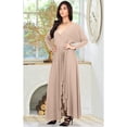 thumbnail image 2 of KOH KOH Long Sleeve Asymmetric Slit Fall Winter Evening Flowy Empire Waist Full Floor Length Cocktail Formal V-Neck Tall Maxi Dress Gown For Women Nude Champagne Brown Medium US 8-10 NT060, 2 of 5
