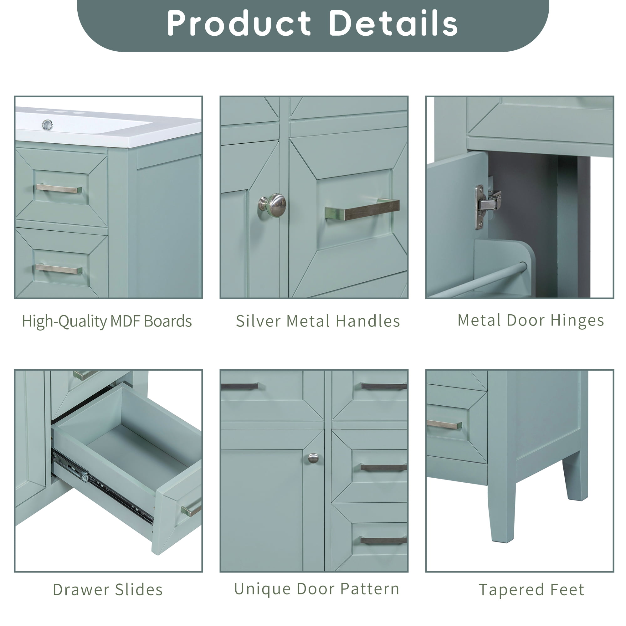 Bellemave 30'' Bathroom Vanity Without Sink,Cabinet Base Only,Bathroom Cabinet with Drawers,Solid Frame and MDF Board,Green