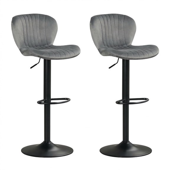 Furnibear Adjustable Counter Height Bar Stools Set of 2 Swivel Barstools with Velvet Upholstered Backrests for Kitchen Island, Gray