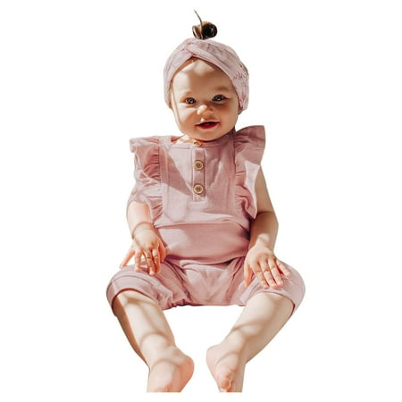 

QIPOPIQ Rompers for Baby Girls Clearance Infant Baby Girls Sleeveless Ruffles Solid Romper Jumpsuit+Headbands