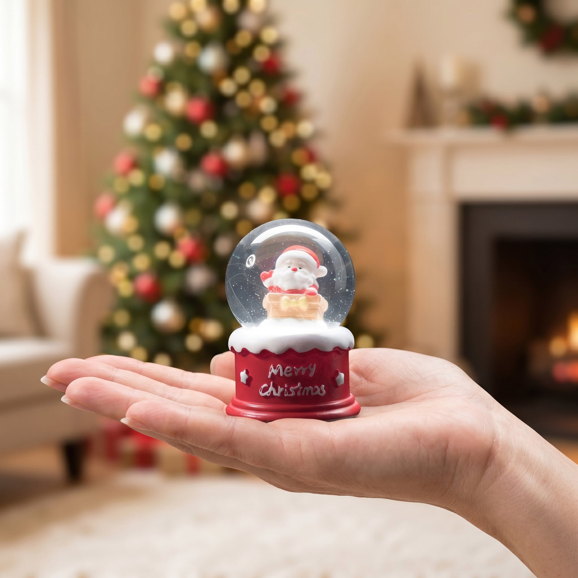 Unique Bargains Light Up Crystal Ball LED Glitter Snow Globe Red L 1.8" x 1.8" x 2.7"