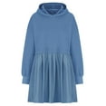 thumbnail image 5 of Elainilye Fashion Dresses for Women 2024 Casual Round Neck Hooded Sweatshirt Solid Color Dress Long Sleeve Plus Size Sweatshirt Skirt,Blue, 5 of 7
