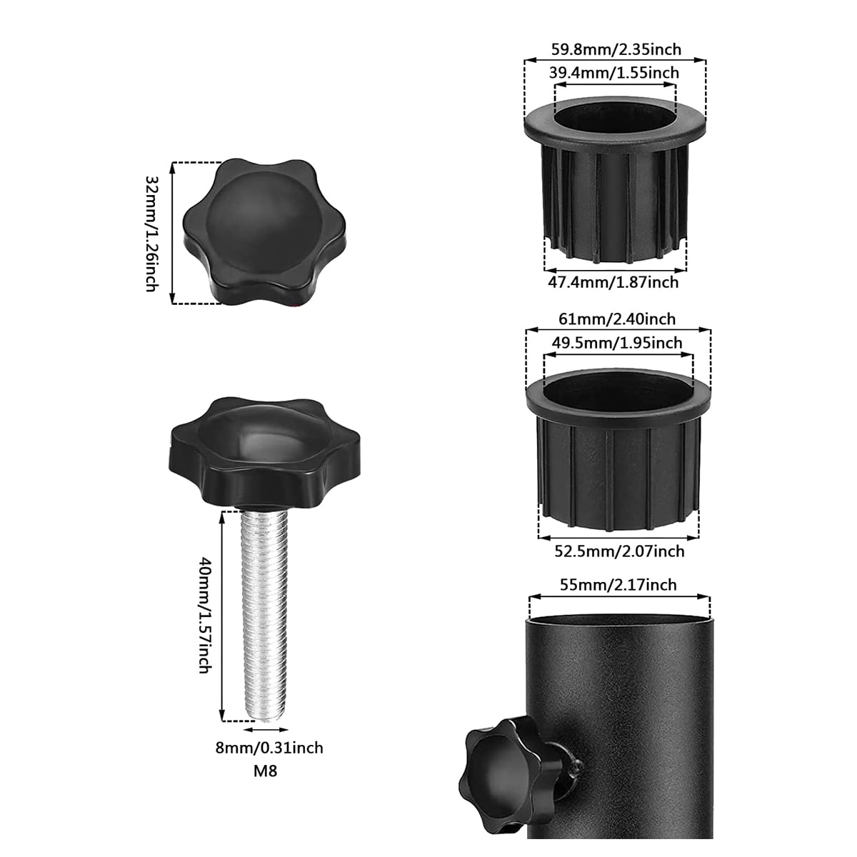 Umbrella Pole Replacement 2 Sets Patio Umbrella Base Mounts - Pole Holder  For 2.17inch Outdoor Umbrellas 2.17 Inch Pole Adapter, image size:1200x1200