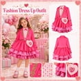 thumbnail image 2 of Pink Royal Princess Wonderland Costume Dress 2-Piece Cropped Gold Lace Jacket Tiered Heart Halloween Fancy Dress Party Cosplay Costumes, 2 of 16
