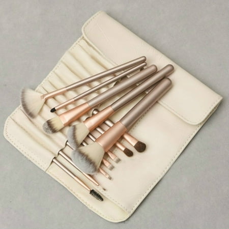 - U-MAX 12Pcs Makeup Brush Set Beige Foundation Professional Make Up Brushes Eye Shadow Powder Eyeliner Brush Set Cosmetic Bag