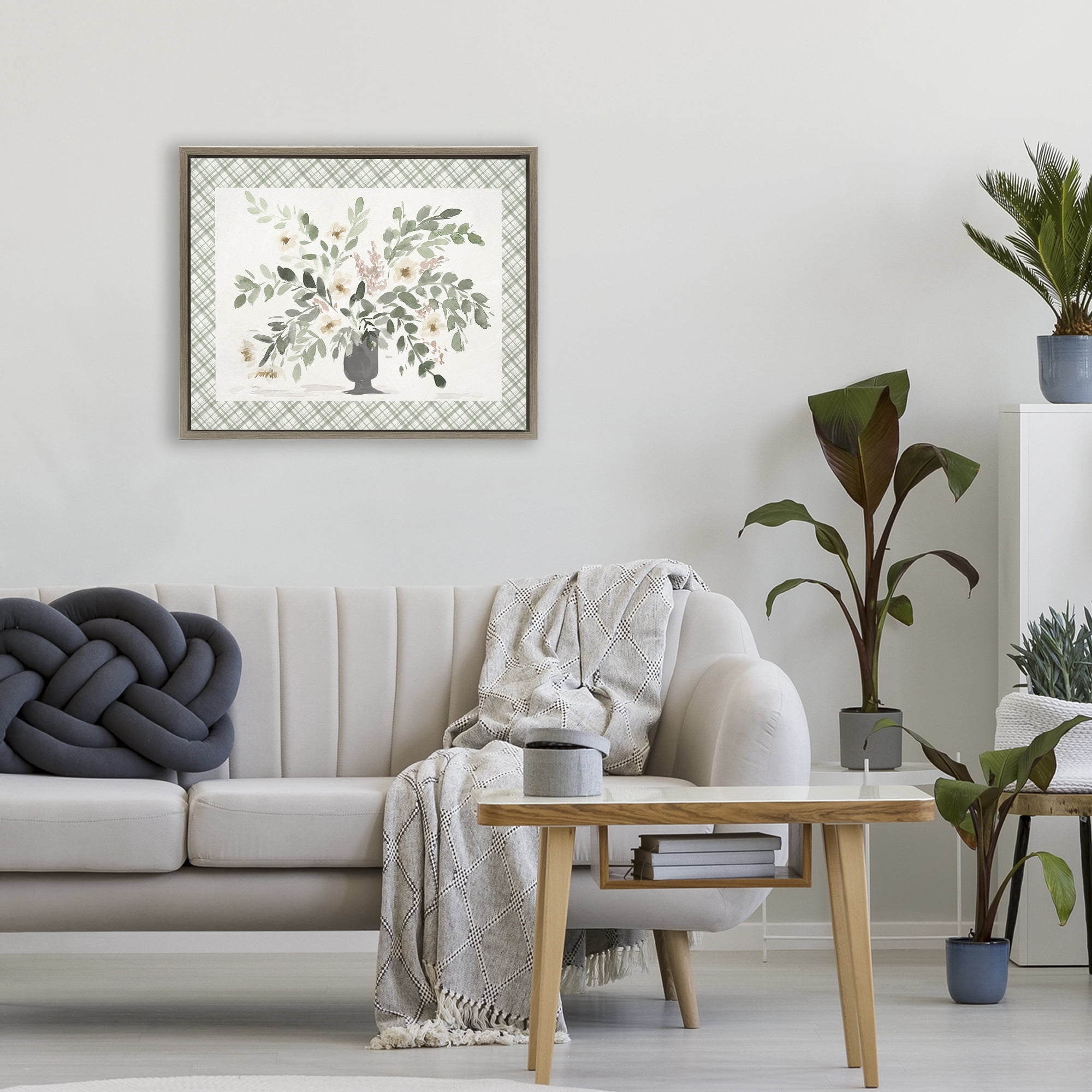 Stupell Industries Springtime Bouquet on Plaid Brown Framed Floater Canvas Wall Art, design by Lucille Price