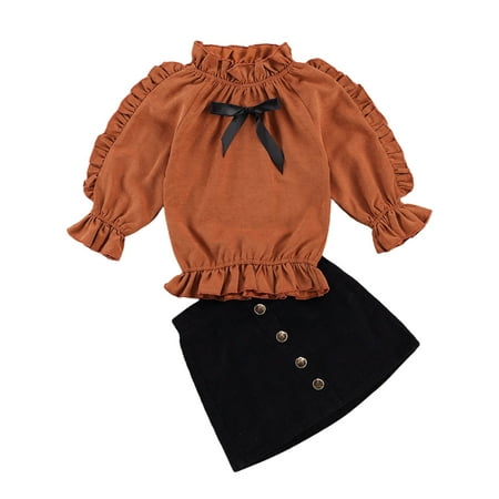 

Toddler Girl Clothes Long Sleeves Ruffle Top Mini Skirt Set Fall Winter Outfit