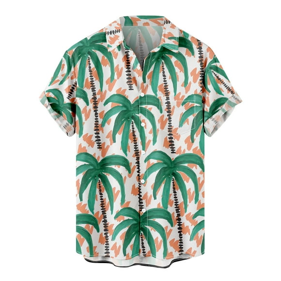 Hawaiian Shirts for Men Short Sleeve Tropical Print Graphic Colorblock Holiday Casual Button Down Summer Tee Shirt