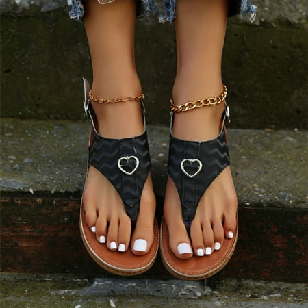 

SBYOJLPB Women s Sandals Flip Flops Beach Slippers Summer Pinch Toe Flat Shoes Black 7.5(39)