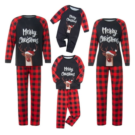 

Sunisery Christmas Family Pajamas Set Deer Tops+Trousers/Romper Sleepwear Nightwear Black Red Kids 3-4 Years
