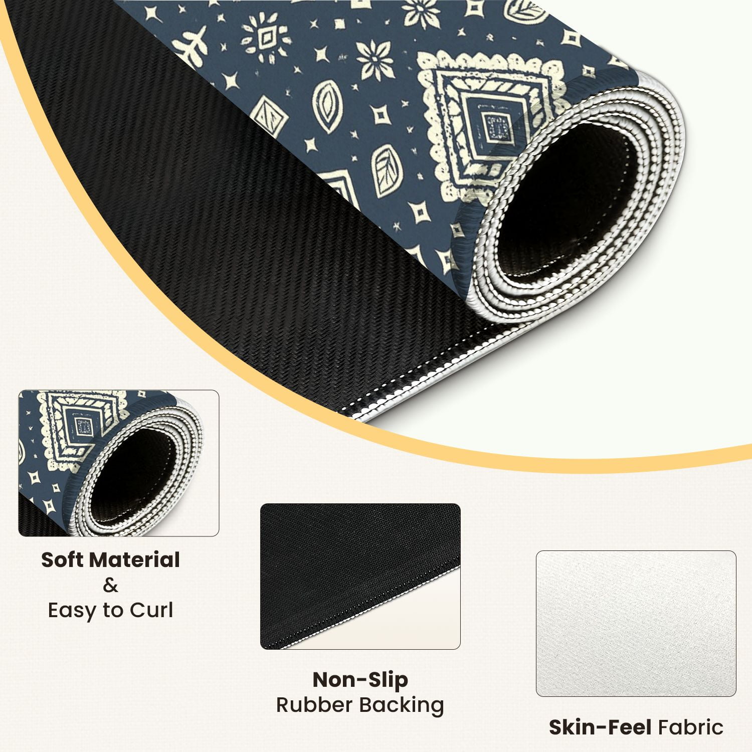 Mahjong Mat 31.5" x 31.5" Floral Geometric Ornate Swirls Leaves Dark Blue Anti-Slip and Noise Reduction Symmetry Design Mahjong Tiles Table Cover for Dominoes Poker Card Board and Tile Games