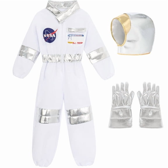 Marendyee Astronaut Costume for Kids Space Suit Cosmos Themed Role-Play Dress-Up for Toddlers with Helmet Accessories Clothes Career Day Cosplay for Children 6T 5-6Yreas