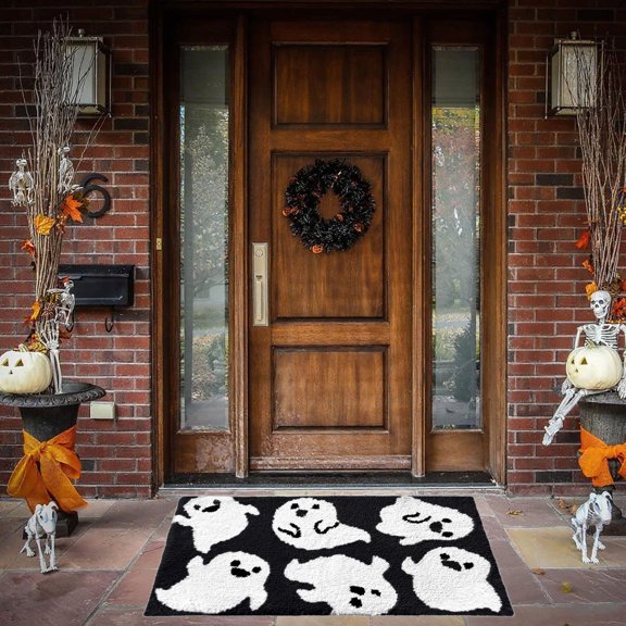 PALIFEUR Halloween Door Mat, 24"x16" Dirt Trapping Door Mat Indoor Entrance, Washable Non-Slip Front Door Mat Outside Entrance, Halloween Ghost Doormat for Holiday Party Decorations