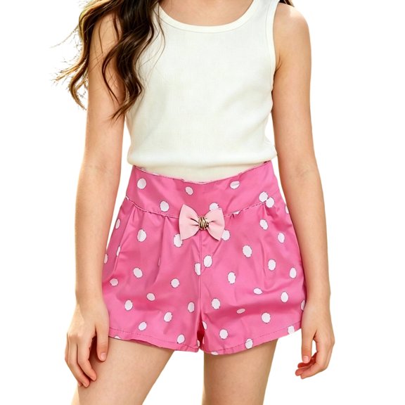 Wxolcjlv Girls Summer Baggy Shorts Polka Dots High Rise Casual Shorts with Bow, Sizes 1-12Y