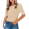 thumbnail image 2 of MURMUREY Womens Short Sleeve Sweaters Tops Crewneck Ribbed Pullover Shirt Soft Lightweight Slim Fit Knit Sweater Blouse, 2 of 4