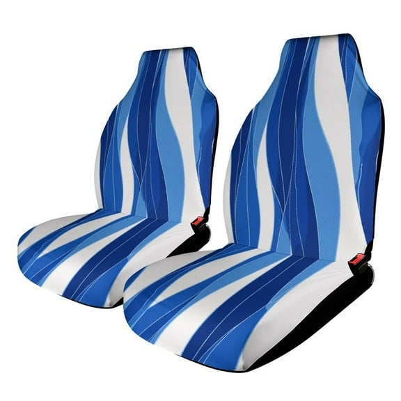 Blue Wavy Abstract Print Car Seat Covers Car Accessories Pack of 2 Universal Front Seat Protective Cover
