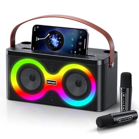 Karaoke Machine, Portable Bluetooth Speaker with 2 Wireless Microphones