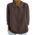 thumbnail image 2 of AherBiu Chemises en Lin pour Femmes Manches 3/4 Col Rétro Hauts Décontractés Amples Mode Automne 2024 Blouses, 2 of 5