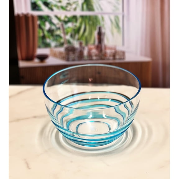Clear and Blue Four Piece Swirl Acrylic Service For Four Bowl Set