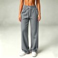 thumbnail image 5 of Womens Drawstring Sweatpants, Elastic Waist Straight Leg Pants with Pockets, Casual Lounge Trousers for Daily Outdoor Wear | VerBelle,Dark Gray S, 5 of 9