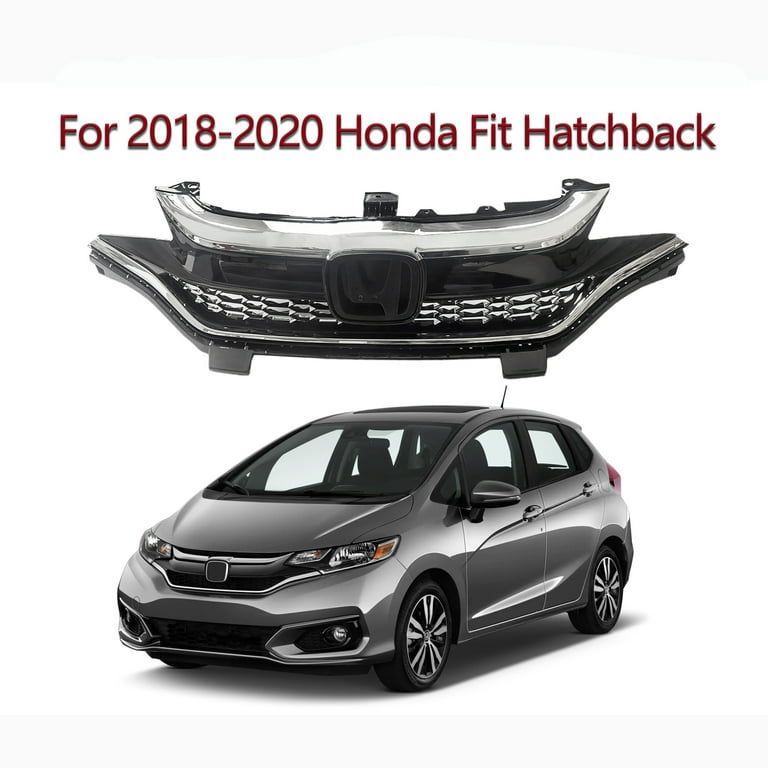 Grille Compatible With 2018 2019 2020 Honda Fit Hatchback Black W/Chrome  Honeycomb Front Bumper Grill